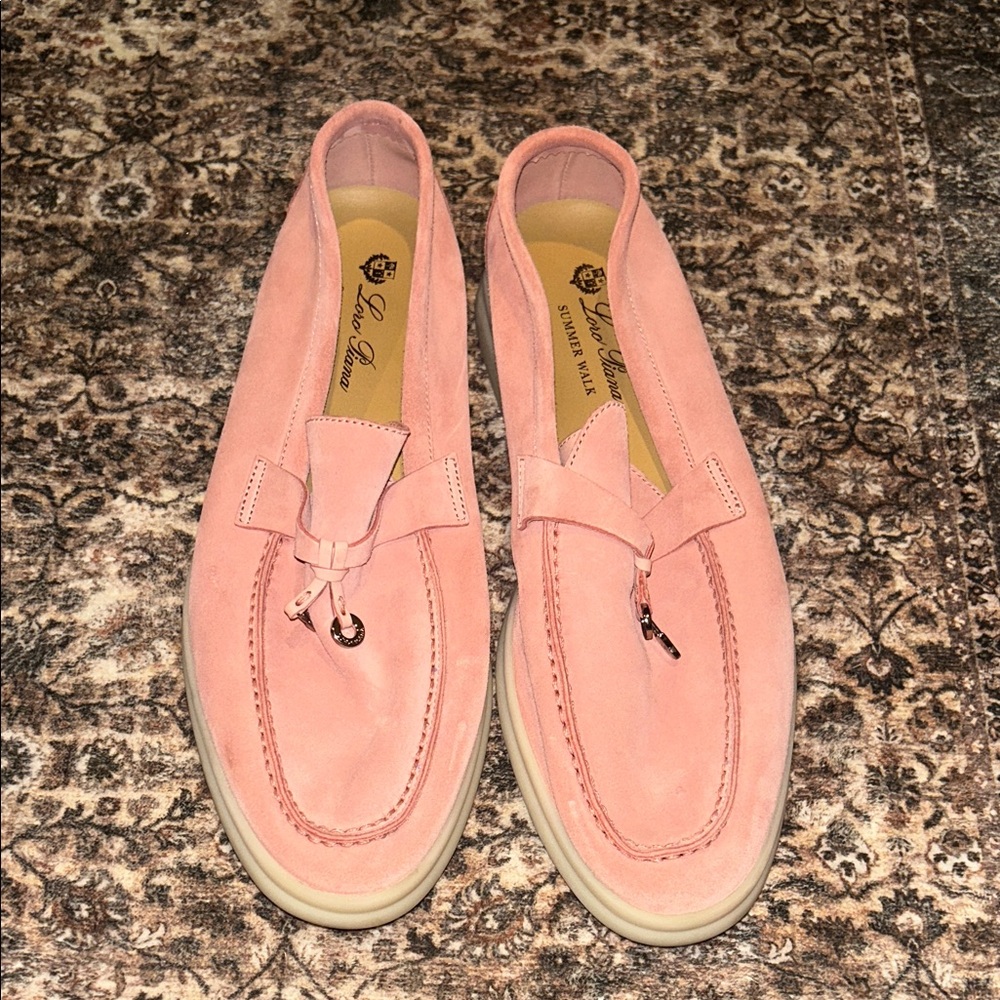 Loro Piana Summer Walk Pink Suede Loafers